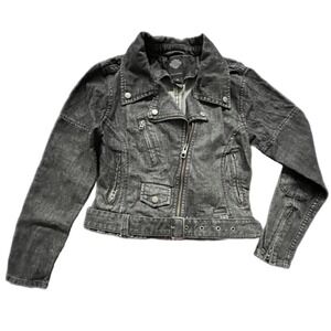 Harley-Davidson Women Slim Fit‎ Denim Biker Black Casual Jean Jacket - Small